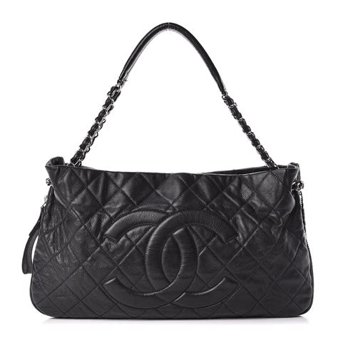 chanel caviar quilted expandable zip shoulder bag black|Chanel Black Quilted Caviar Leather Timeless Shoulder Bag.